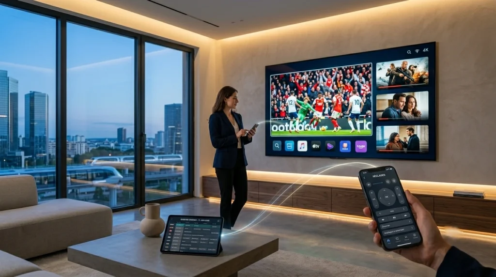 Synchronisation multi-écrans d'un IPTV abonnement sur Smart TV, tablette et iptv abonnement 12 mois mobile.