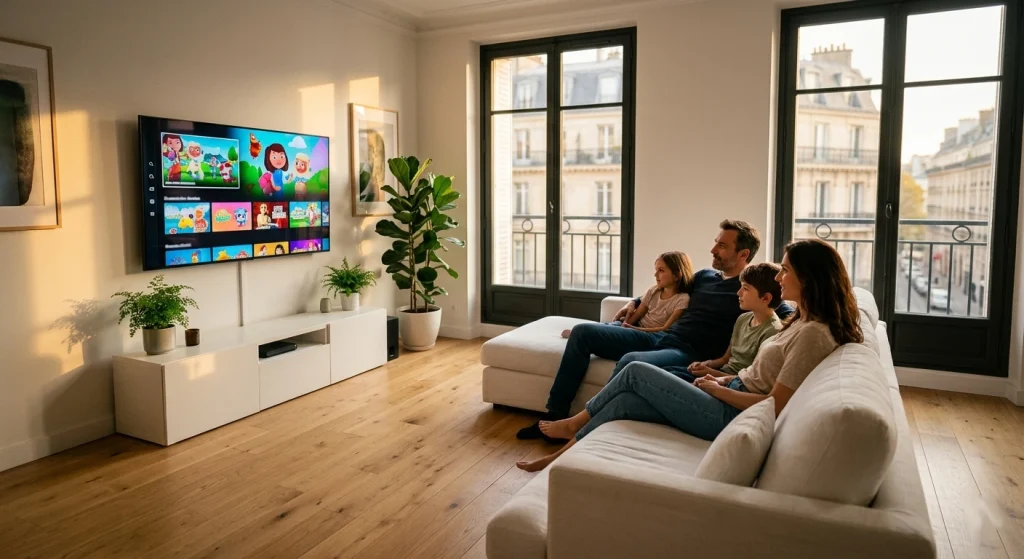 Abonnement IPTV pas cher en famille sur grand écran, idéal pour un abonnement IPTV 12 mois pas cher
